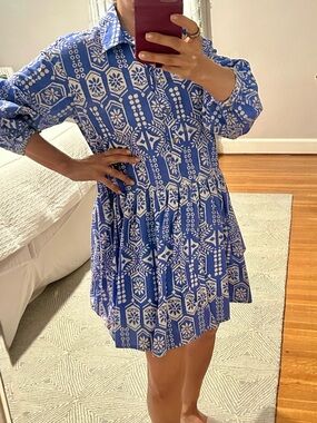 Anthropologie Maeve Blue and White Boho Mini Dress